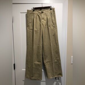 Free People Khaki Pleated Wide-Leg Chinos